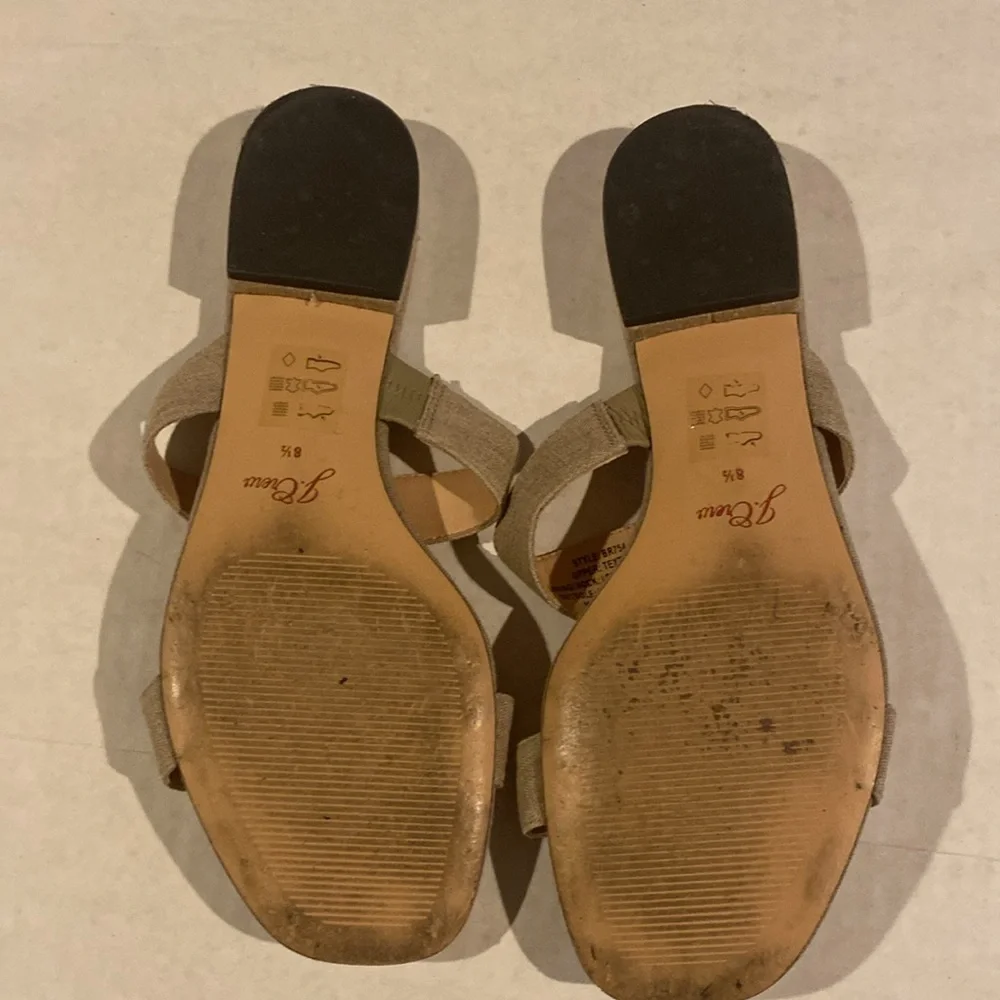 J. Crew Linen T-Strap Slide Sandals in Beige
